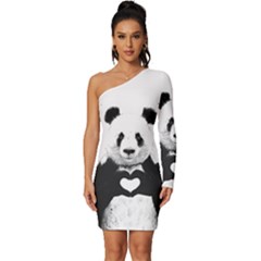 Panda Love Heart Long Sleeve One Shoulder Mini Dress by Ket1n9