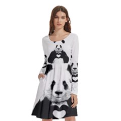 Panda Love Heart Long Sleeve Knee Length Skater Dress With Pockets by Ket1n9