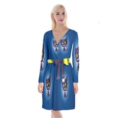 Cats Funny Long Sleeve Velvet Front Wrap Dress by Ket1n9