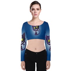 Cats Funny Velvet Long Sleeve Crop Top by Ket1n9