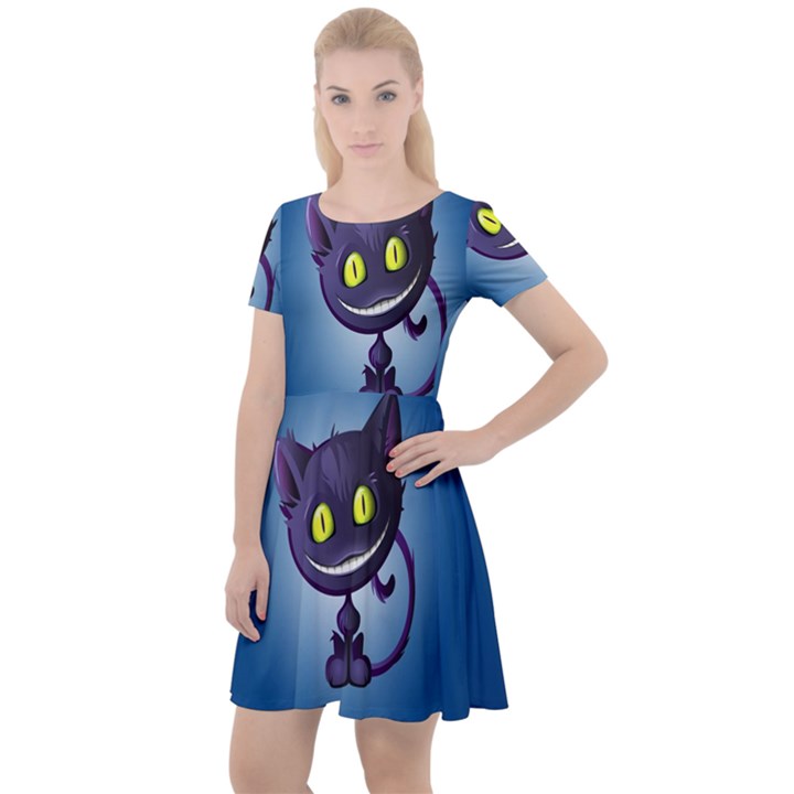 Cats Funny Cap Sleeve Velour Dress 