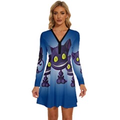 Cats Funny Long Sleeve Deep V Mini Dress  by Ket1n9