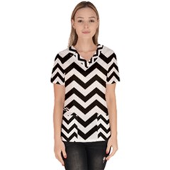 Black And White Chevron Women s V-neck Scrub Top by Ket1n9