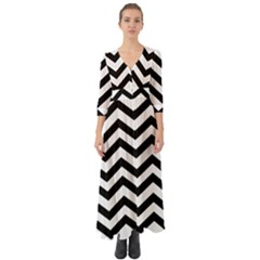 Black And White Chevron Button Up Boho Maxi Dress by Ket1n9