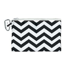 Black And White Chevron Canvas Cosmetic Bag (medium) by Ket1n9