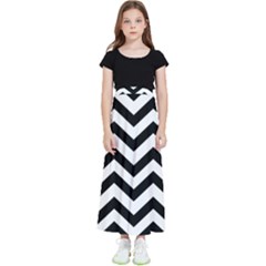 Black And White Chevron Kids  Flared Maxi Skirt by Ket1n9