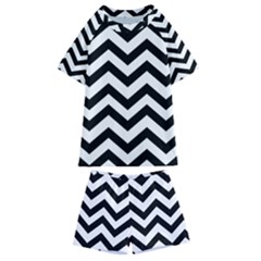 Black And White Chevron Kids  Swim T-shirt And Shorts Set by Ket1n9