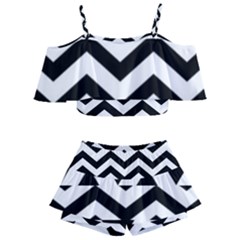 Black And White Chevron Kids  Off Shoulder Skirt Bikini by Ket1n9