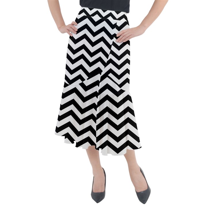 Black And White Chevron Midi Mermaid Skirt