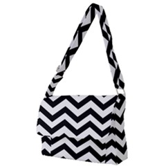 Black And White Chevron Full Print Messenger Bag (l) by Ket1n9