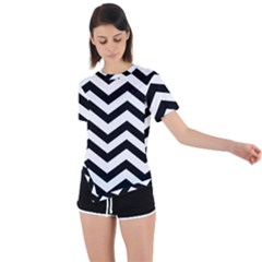 Black And White Chevron Asymmetrical Short Sleeve Sports T-shirt by Ket1n9