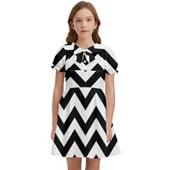 Black And White Chevron Kids  Bow Tie Puff Sleeve Dress by Ket1n9