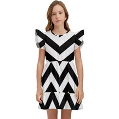 Black And White Chevron Kids  Winged Sleeve Dress by Ket1n9