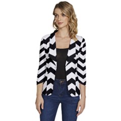 Black And White Chevron Women s One-button 3/4 Sleeve Short Jacket by Ket1n9