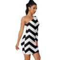 Black And White Chevron Long Sleeve One Shoulder Mini Dress View3