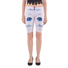 Cute White Cat Blue Eyes Face Yoga Cropped Leggings by Ket1n9