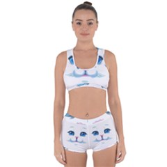 Cute White Cat Blue Eyes Face Racerback Boyleg Bikini Set by Ket1n9