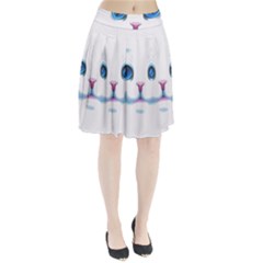 Cute White Cat Blue Eyes Face Pleated Skirt by Ket1n9