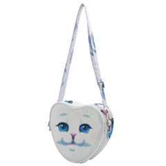 Cute White Cat Blue Eyes Face Heart Shoulder Bag by Ket1n9