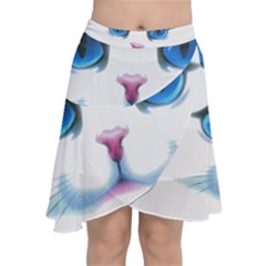 Cute White Cat Blue Eyes Face Chiffon Wrap Front Skirt by Ket1n9