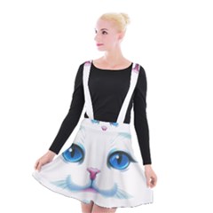 Cute White Cat Blue Eyes Face Suspender Skater Skirt by Ket1n9