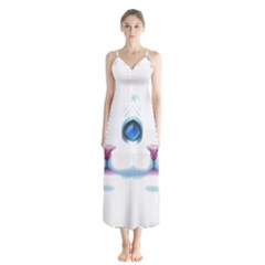 Cute White Cat Blue Eyes Face Button Up Chiffon Maxi Dress by Ket1n9