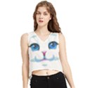 Cute White Cat Blue Eyes Face V-Neck Cropped Tank Top View1