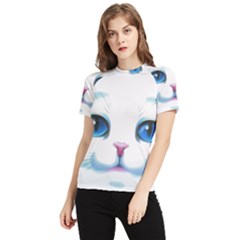 Cute White Cat Blue Eyes Face Women s Short Sleeve Rash Guard by Ket1n9