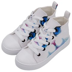 Cute White Cat Blue Eyes Face Kids  Mid-top Canvas Sneakers by Ket1n9