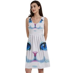 Cute White Cat Blue Eyes Face Classic Skater Dress by Ket1n9