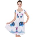 Cute White Cat Blue Eyes Face Cap Sleeve Midi Dress View1