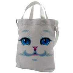 Cute White Cat Blue Eyes Face Canvas Messenger Bag by Ket1n9