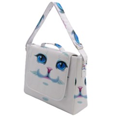 Cute White Cat Blue Eyes Face Box Up Messenger Bag by Ket1n9