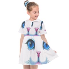 Cute White Cat Blue Eyes Face Kids  Sailor Dress by Ket1n9