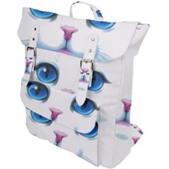 Cute White Cat Blue Eyes Face Buckle Up Backpack by Ket1n9