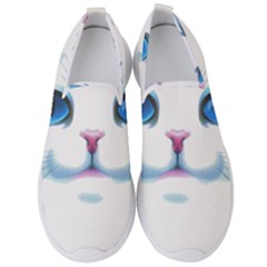 Cute White Cat Blue Eyes Face Men s Slip On Sneakers by Ket1n9