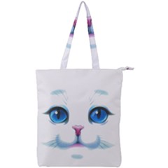 Cute White Cat Blue Eyes Face Double Zip Up Tote Bag by Ket1n9