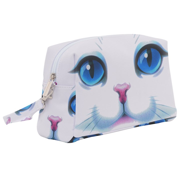 Cute White Cat Blue Eyes Face Wristlet Pouch Bag (Large)