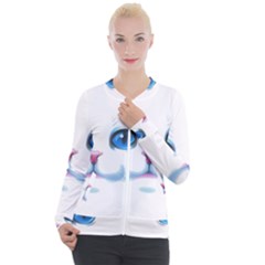 Cute White Cat Blue Eyes Face Casual Zip Up Jacket by Ket1n9