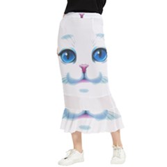 Cute White Cat Blue Eyes Face Maxi Fishtail Chiffon Skirt by Ket1n9