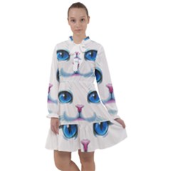 Cute White Cat Blue Eyes Face All Frills Chiffon Dress by Ket1n9