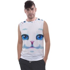 Cute White Cat Blue Eyes Face Men s Regular Tank Top by Ket1n9