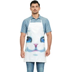 Cute White Cat Blue Eyes Face Kitchen Apron by Ket1n9