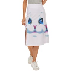 Cute White Cat Blue Eyes Face Midi Panel Skirt by Ket1n9