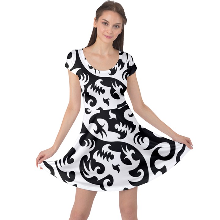 Ying Yang Tattoo Cap Sleeve Dress