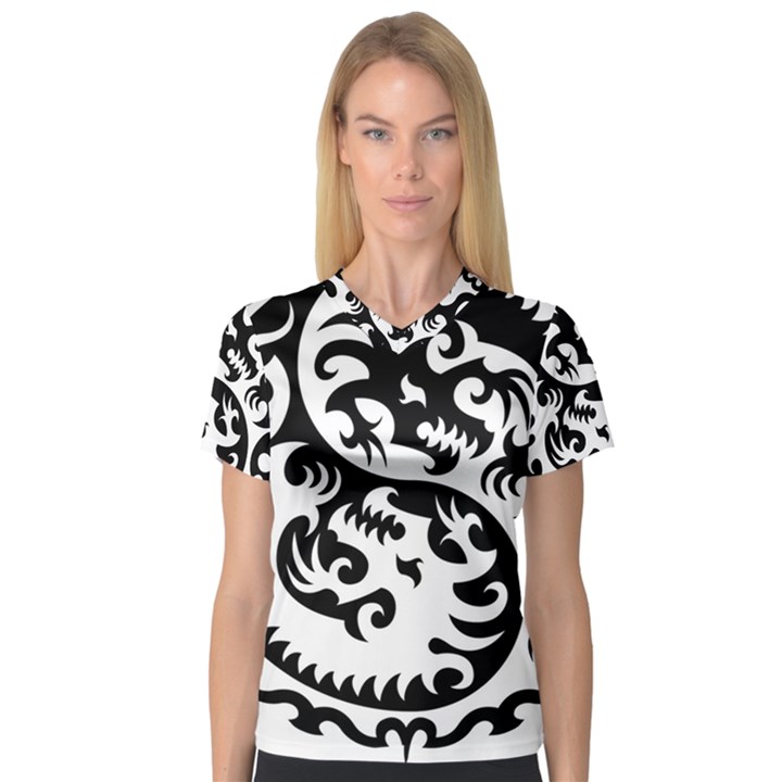 Ying Yang Tattoo V-Neck Sport Mesh T-Shirt