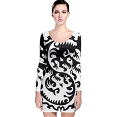 Ying Yang Tattoo Long Sleeve Velvet Bodycon Dress by Ket1n9