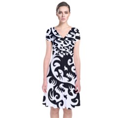 Ying Yang Tattoo Short Sleeve Front Wrap Dress by Ket1n9