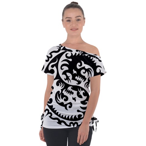 Ying Yang Tattoo Off Shoulder Tie-up T-shirt by Ket1n9