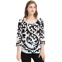 Ying Yang Tattoo Chiffon Quarter Sleeve Blouse by Ket1n9